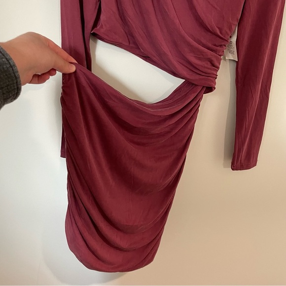 Bardot Rosa Ruched Cutout Long Sleeve Minidress In Burgundy Size Large NEW - Picture 10 of 11